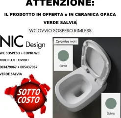 Online Arredamento bagno: mobile Nic design ovvio wc sospeso 003479067 + sedile verde 005437067 salvia opaco nuovo e imballato con forte sconto Mobili Bagno Sospeso