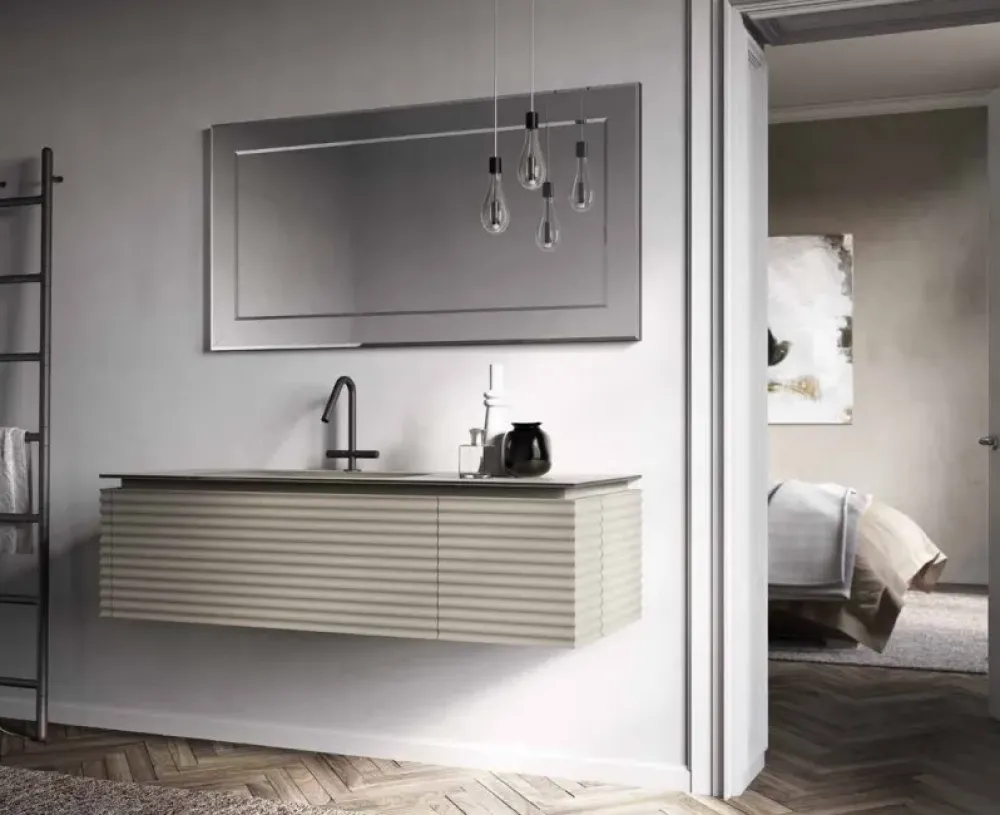 Ideagroup ARREDO BAGNO Idea group: MOBILE + SPECCHIO modello DOLCEVITA LACCATO OPACO SCONTATO 30%- Mobili Bagno Sospeso