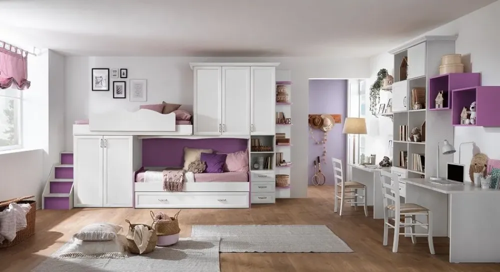 Cameretta Cameretta con letto-soppalco lineare del programma mod.afrodite in promo-sconto del 50% con letto a soppalco a prezzo scontato^Gruppo Silwood New