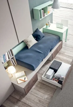 Outlet Cameretta Cameretta con scrivania a penisola con letto a terra a prezzo Outlet Camerette