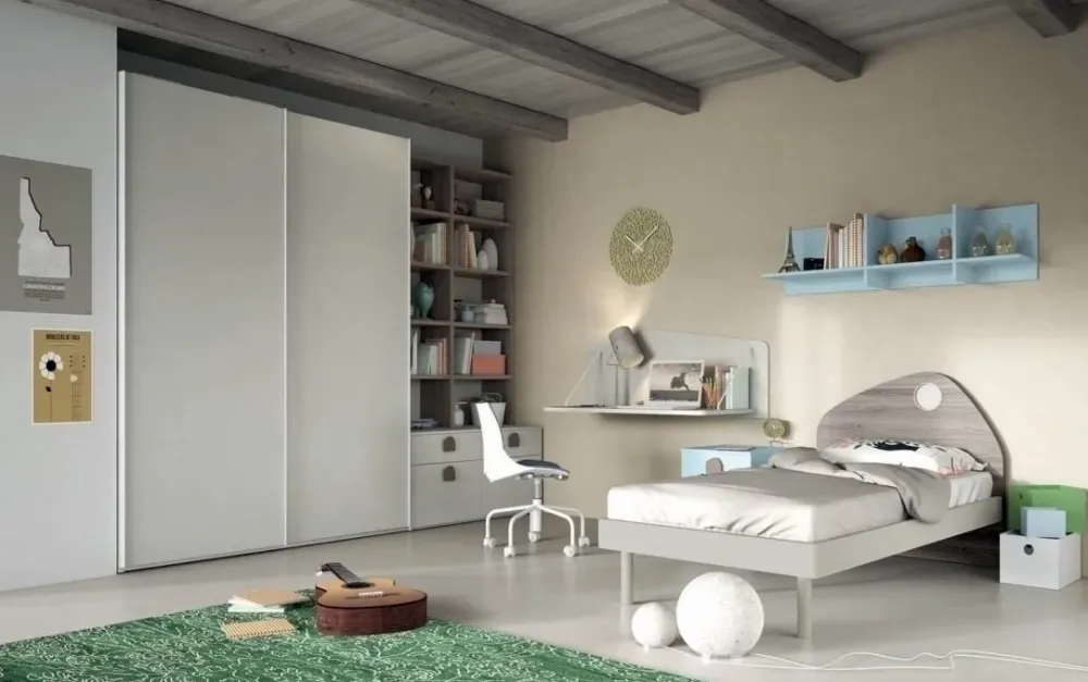 Sale Cameretta Cameretta con scrittoio a parete di scontata del 35% in laminato materico a prezzo scontato Camerette