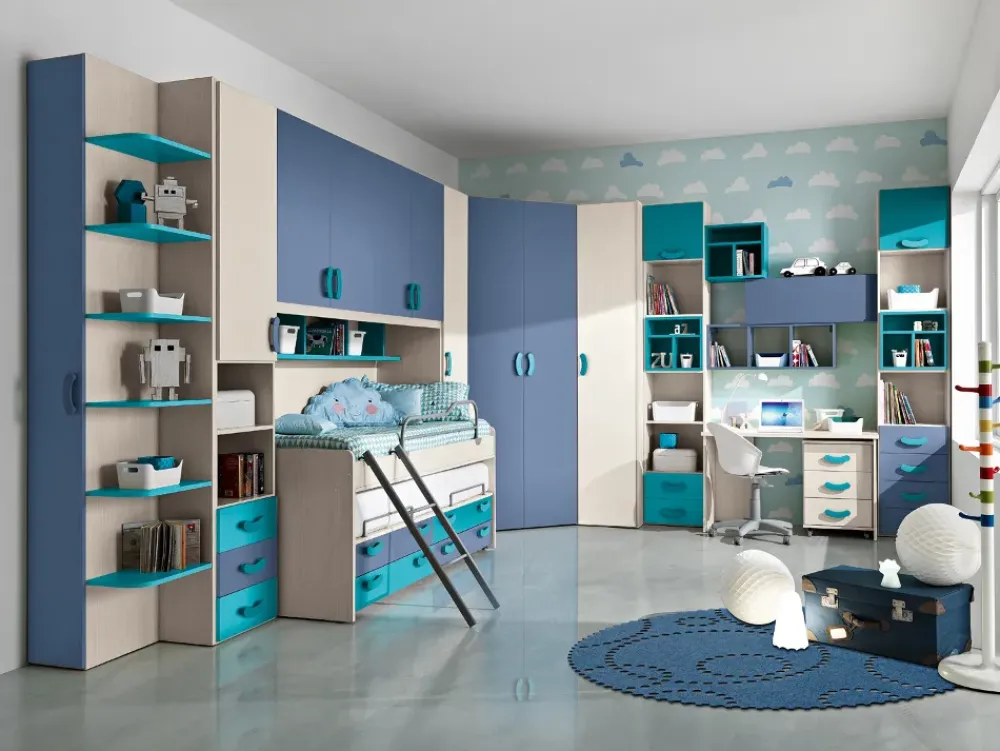 Cameretta Cameretta mod.happy con letti-sovrapposti con letto a terra a prezzo Outlet^Gruppo Silwood Outlet