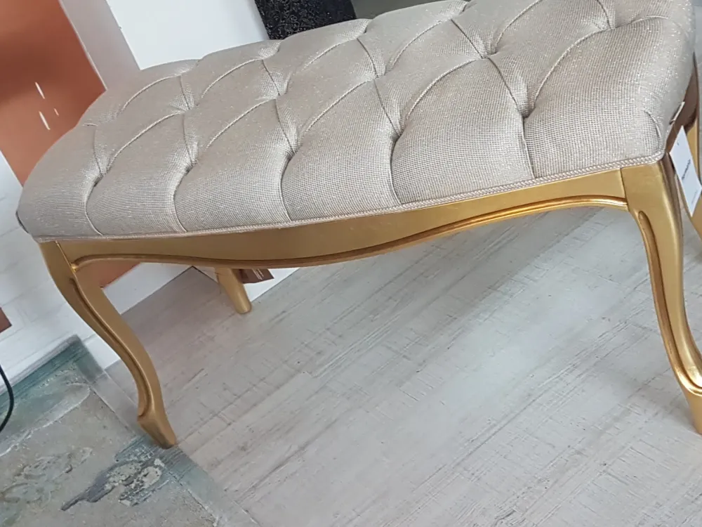 Danti Cassapanca in stile rococò Panchetta foglia oro e tessuto a prezzo Outlet- Antiquariato