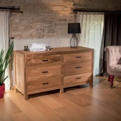 Outlet Etnico Cassettiera Cassettiera 6 cassetti teak in Legno in offerta- Cassettiere