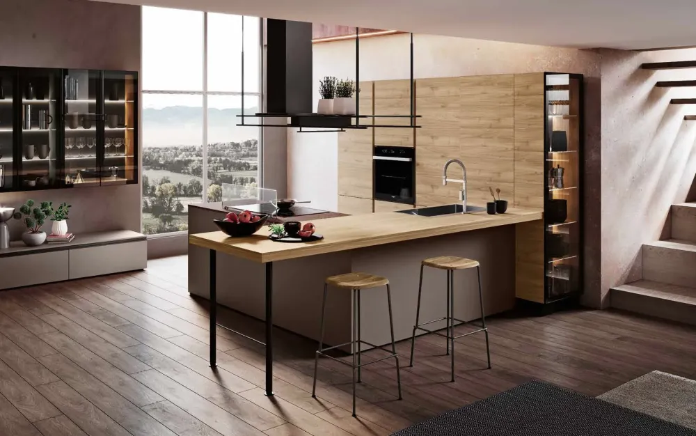 Imab Cucina a prezzo scontato ad angolo moderna Capri bianca e noce- Cucine Ad Angolo|Cucine Moderne