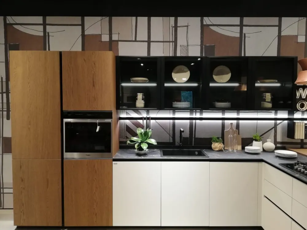 Cucina altri colori moderna con penisola Immagina wood a soli 12950 Euro^Lube Cucine Sale