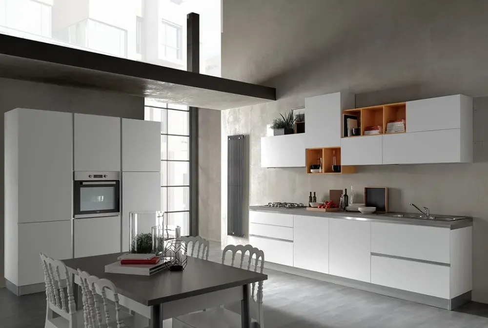 Cucina moderna lineare bianca in laminato opaco Delicata^Artigianale Hot