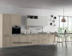 Discount Cucina moderna lineare rovere chiaro in melaminico Pd12 * Cucine Lineari|Cucine Moderne
