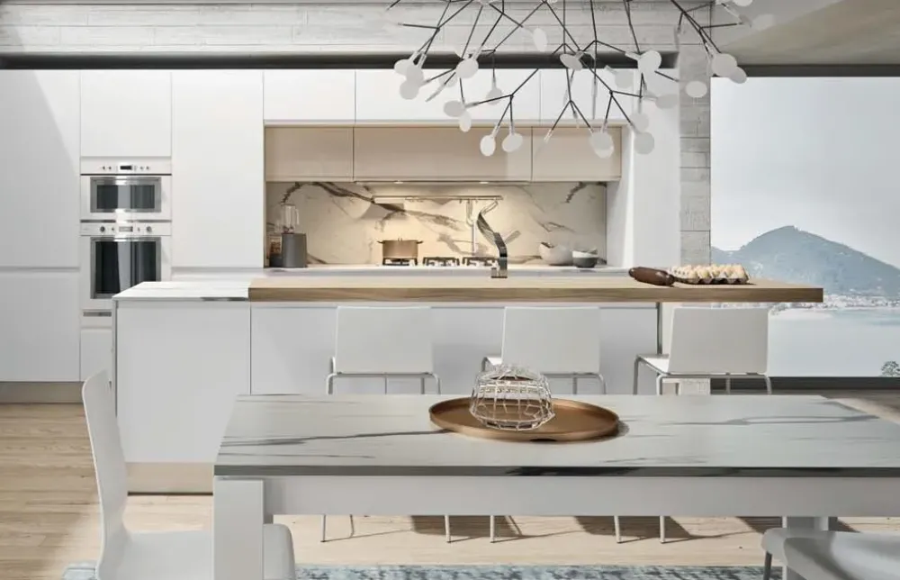 Collezione esclusiva Cucina bianca moderna con isola Cucina white minimal design con isola in offerta- Cucine Ad Isola|Cucine Moderne