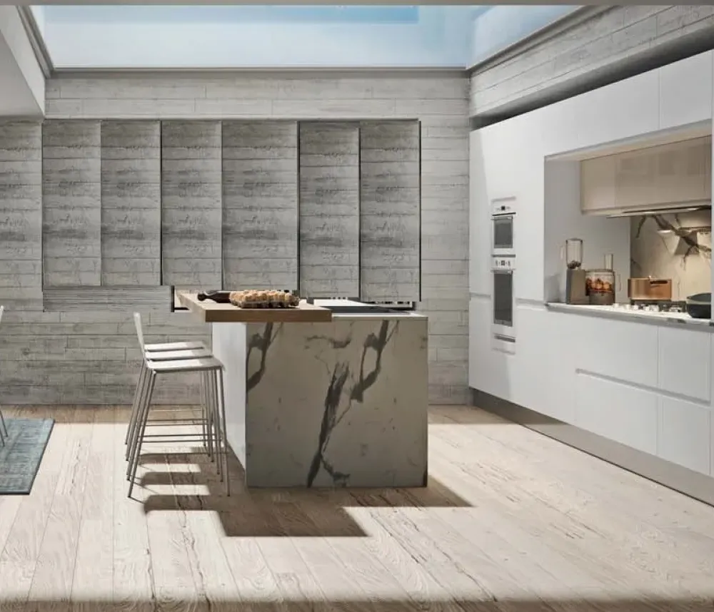 Collezione esclusiva Cucina bianca moderna con isola Cucina white minimal design con isola in offerta- Cucine Ad Isola|Cucine Moderne