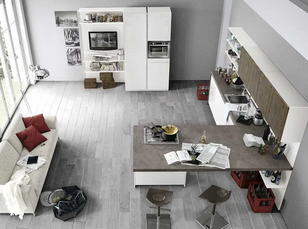 Spagnol cucine Cucina bianca moderna con penisola Vivere 2 a soli 11617 Euro- Cucine Con Penisola|Cucine Moderne