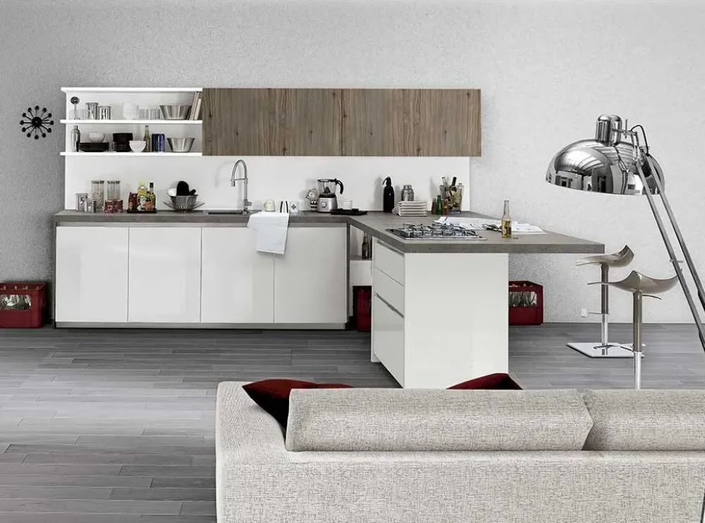 Spagnol cucine Cucina bianca moderna con penisola Vivere 2 a soli 11617 Euro- Cucine Con Penisola|Cucine Moderne