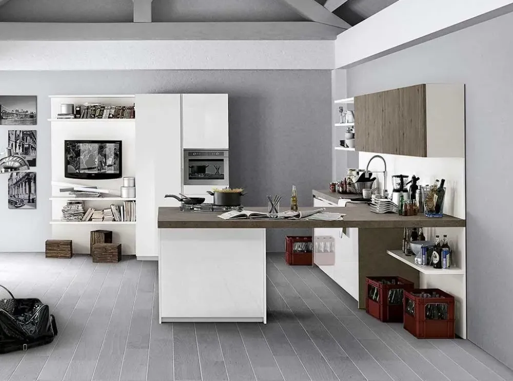 Spagnol cucine Cucina bianca moderna con penisola Vivere 2 a soli 11617 Euro- Cucine Con Penisola|Cucine Moderne