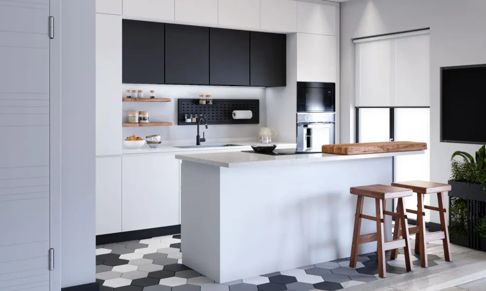 Discount Cucina bianca moderna con isola Cucina moderna con isola e colonne laccata bianca maniglia j in Offerta Outlet Cucine Ad Isola|Cucine Moderne