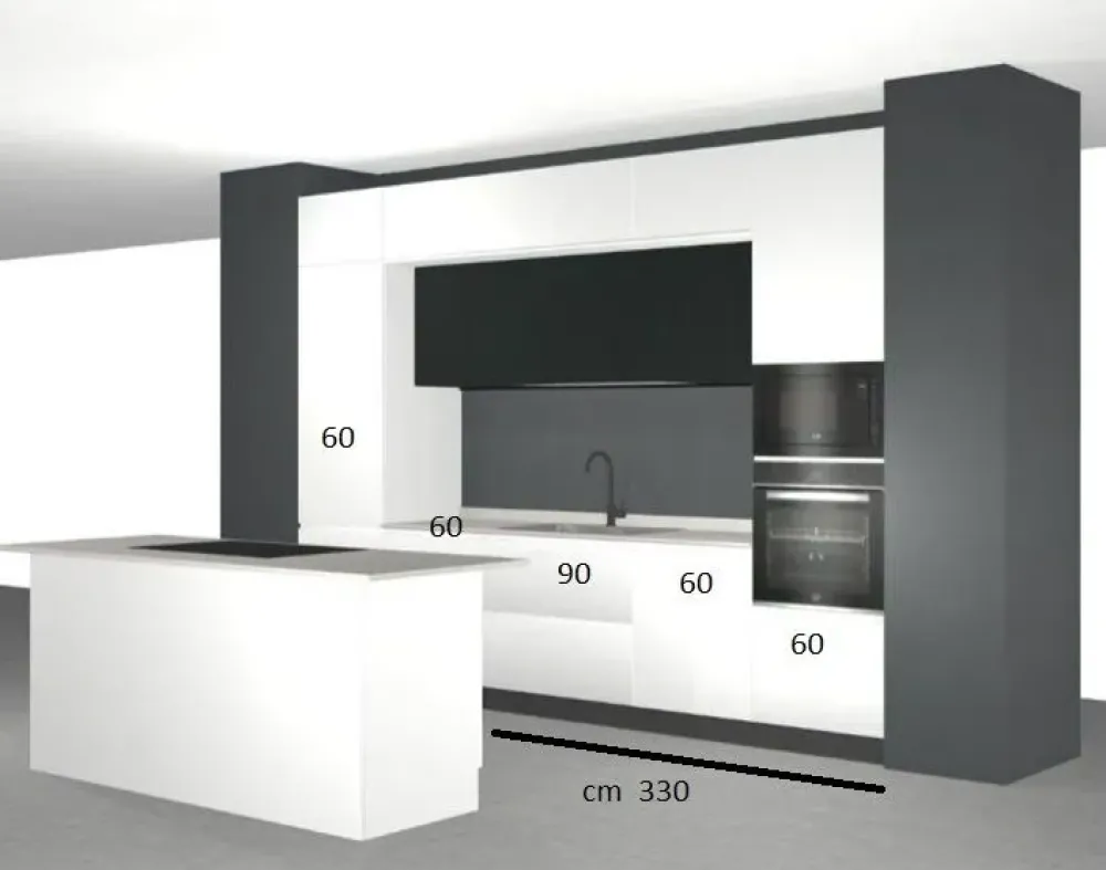 Discount Cucina bianca moderna con isola Cucina moderna con isola e colonne laccata bianca maniglia j in Offerta Outlet Cucine Ad Isola|Cucine Moderne