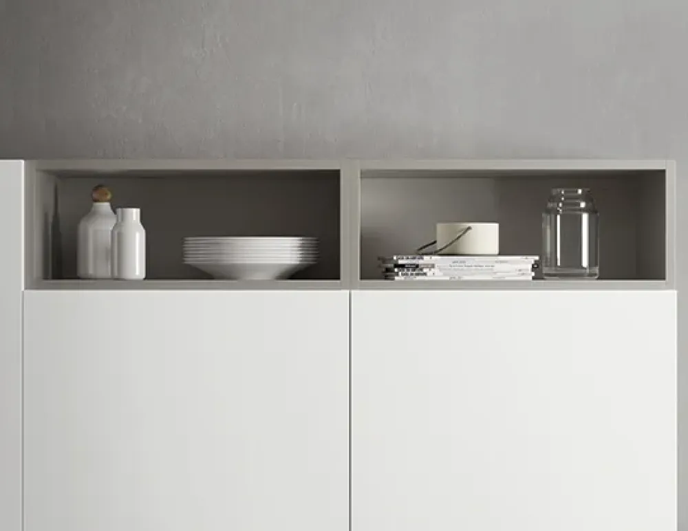 Cucina bianca moderna lineare Domino bianco e castoro Primacucine in Offerta Outlet^Prima Cucine New