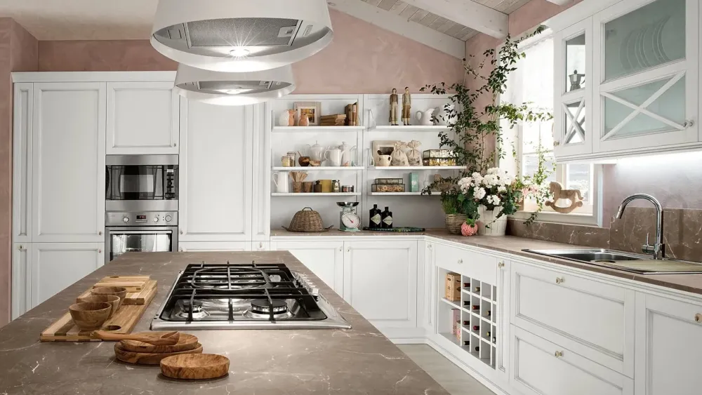 Colombini Casa Cucina country lineare bianca in laccato opaco Sinfonia- Cucine Lineari|Cucine Country