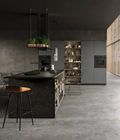 Cucina con isola in laminato opaco grigia Anta 1 a prezzo ribassato^Antares Online