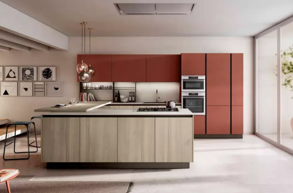 Arredo3 Cucina con isola in laminato materico a prezzo scontato 40%- Cucine Ad Isola|Cucine Moderne