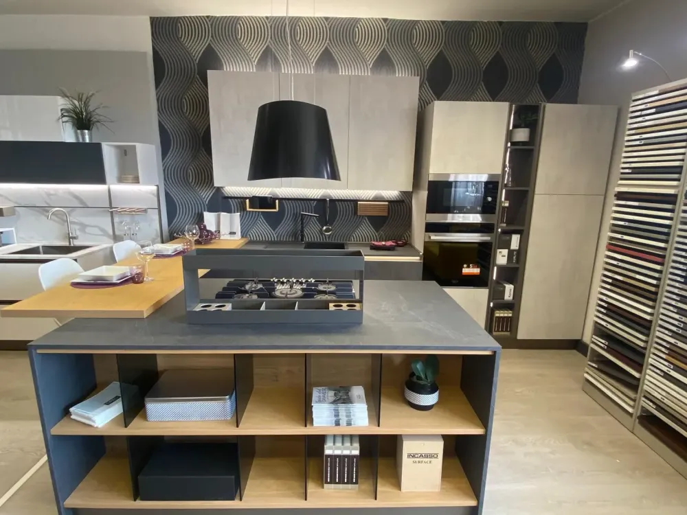 Creo Cucina con isola moderna grigia Tablet cemento ardesia- Cucine Ad Isola|Cucine Moderne