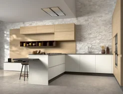 Sale Cucina con penisola in vetro bianca Zenit 04 a prezzo ribassato Cucine Con Penisola|Cucine Moderne