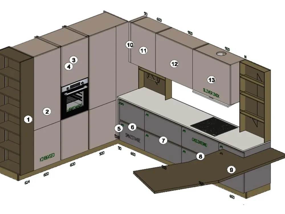 Online Cucina con penisola moderna tortora Infinity a soli 11972 Euro Cucine Con Penisola|Cucine Moderne