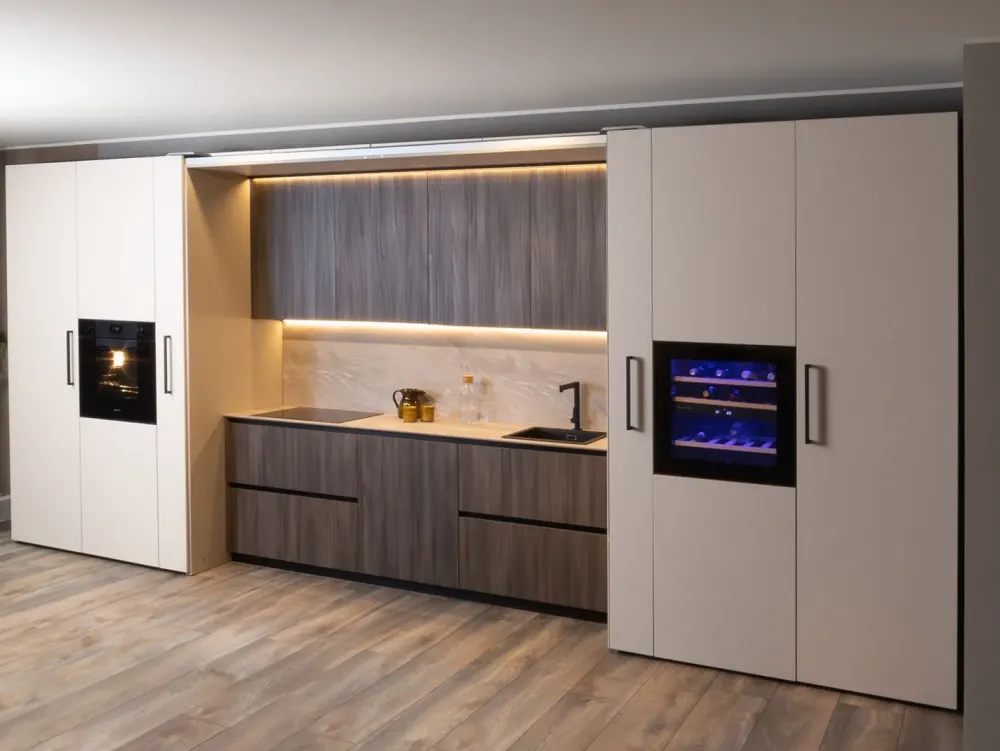 Cucina design lineare tortora in laccata opaco Klab 09 outlet^Diotti.com New