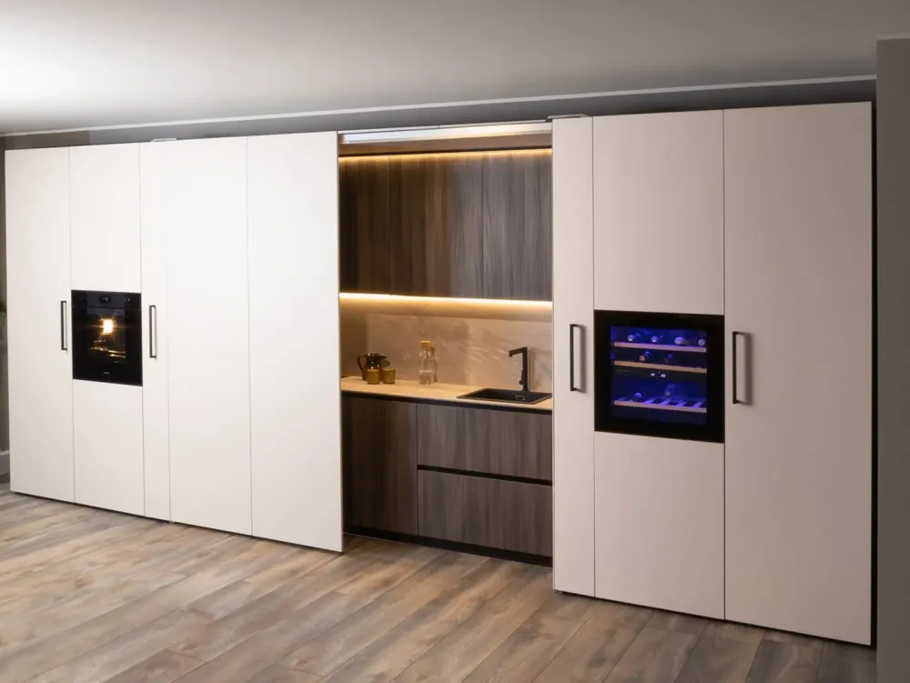 Cucina design lineare tortora in laccata opaco Klab 09 outlet^Diotti.com New