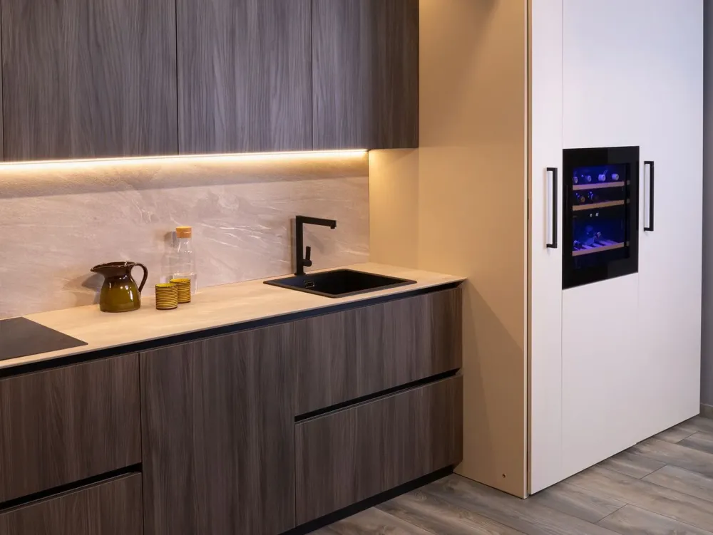 Cucina design lineare tortora in laccata opaco Klab 09 outlet^Diotti.com New