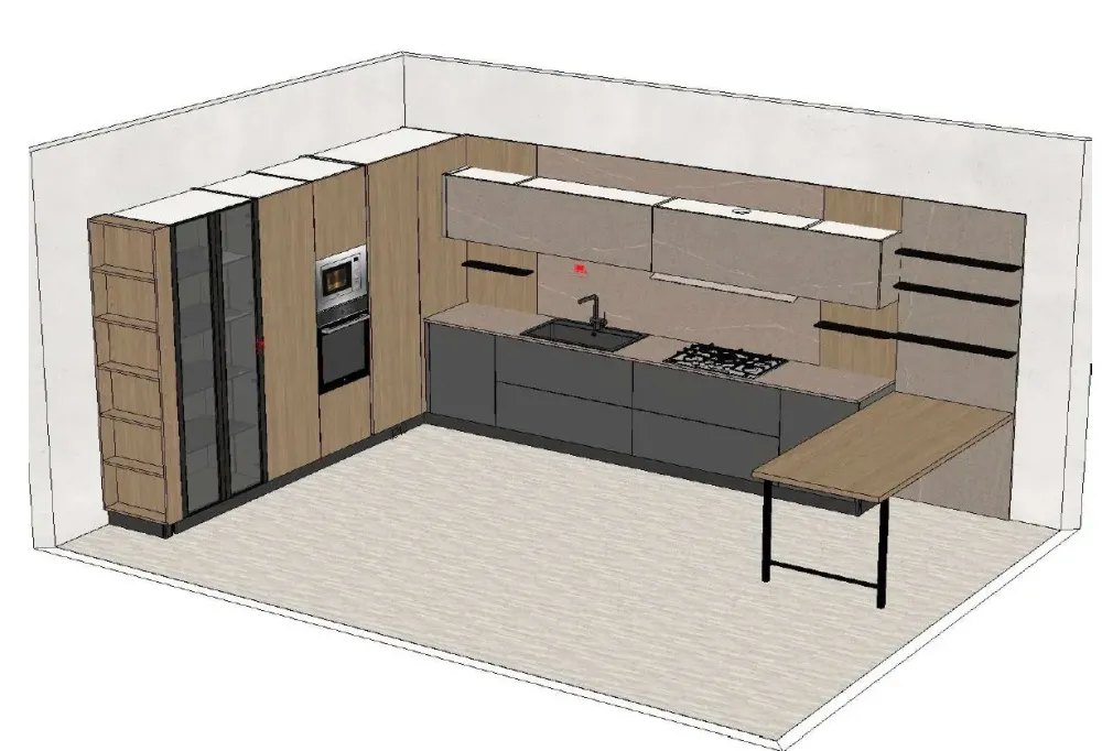Cucina Domino composizione 01 moderna rovere chiaro con penisola scontata 50%^Prima Cucine