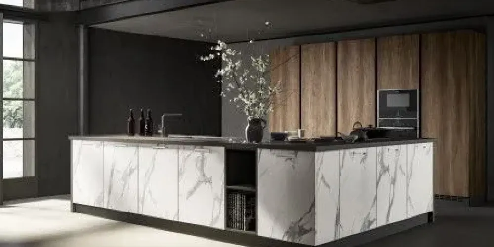 Cucina design con isola bianca in laminato materico Acc 1^Essebi Online