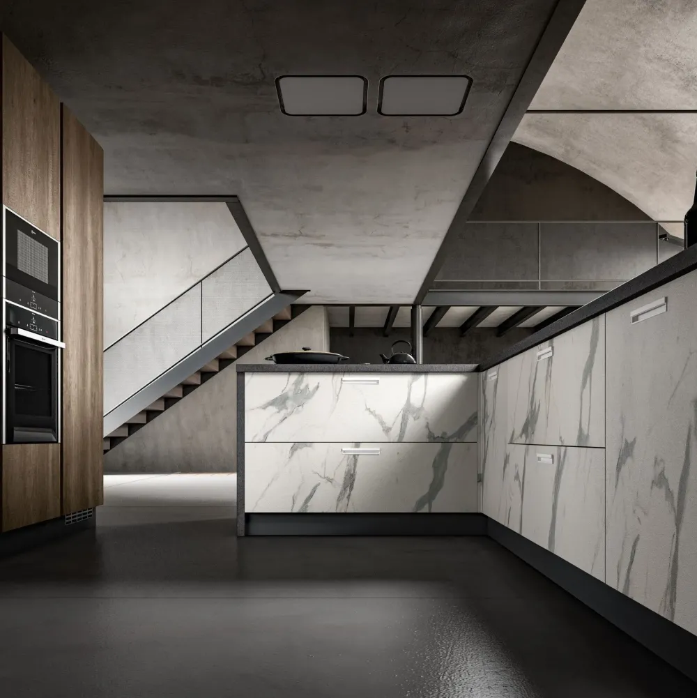 Cucina design con isola bianca in laminato materico Acc 1^Essebi Online