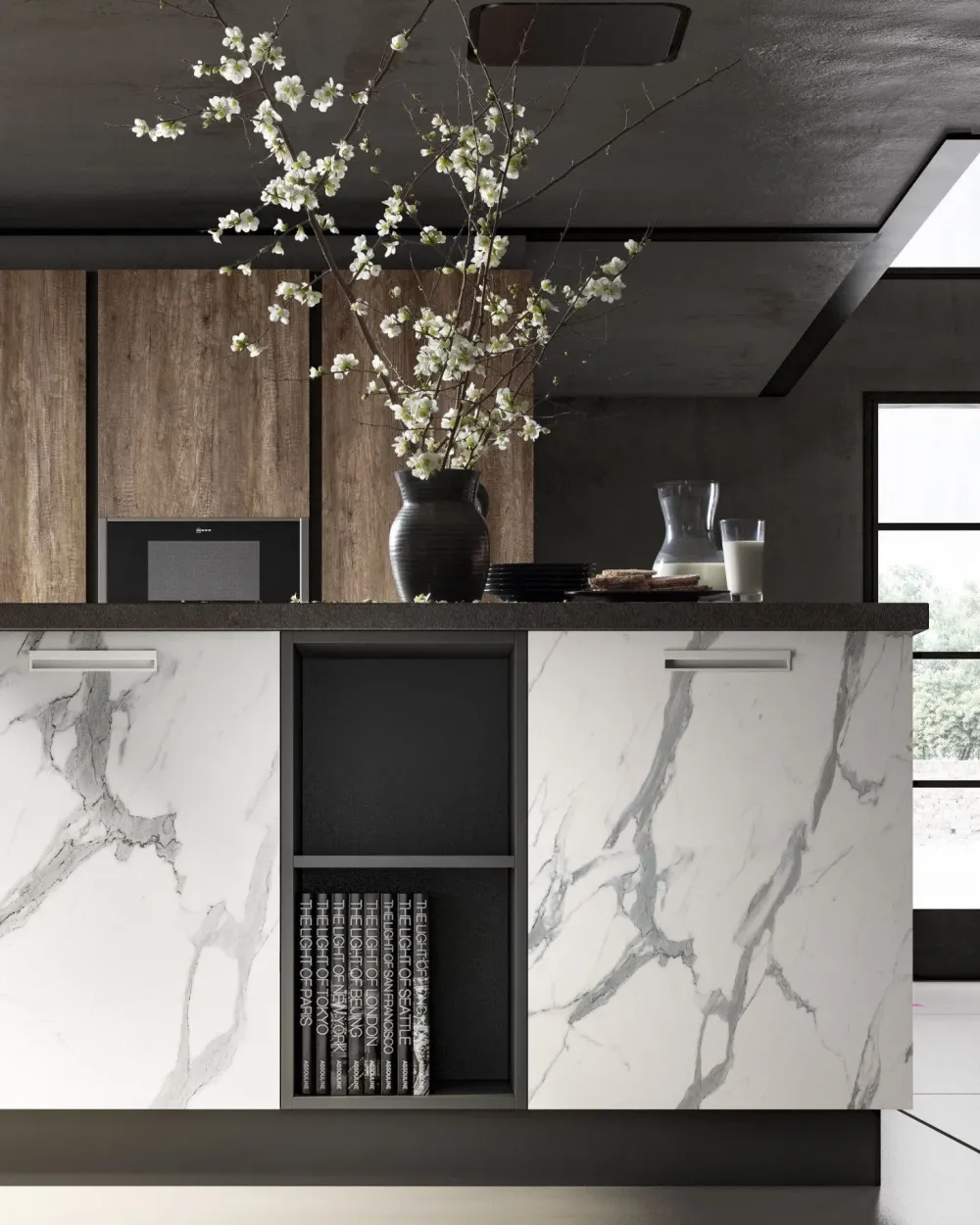 Cucina design con isola bianca in laminato materico Acc 1^Essebi Online