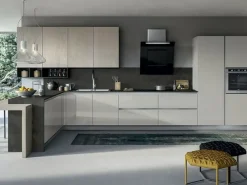 Arredo3 Cucina grigio moderna ad angolo Round in Offerta Outlet- Cucine Ad Angolo|Cucine Moderne