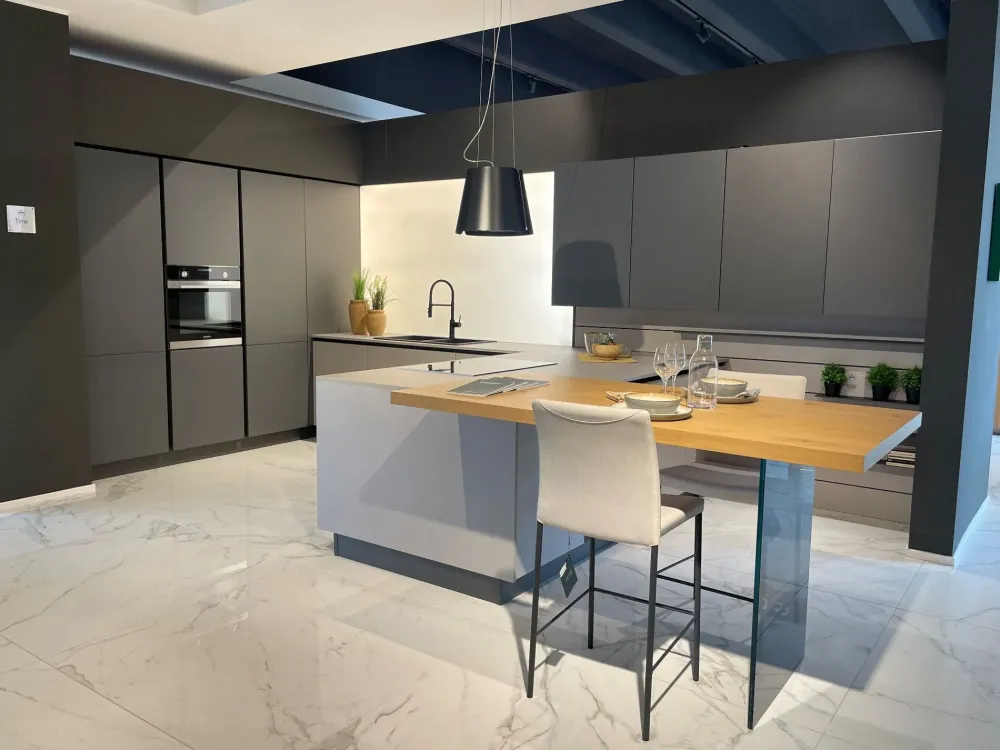 Arredo3 Cucina grigio moderna con penisola Time/kalì- Cucine Con Penisola|Cucine Moderne