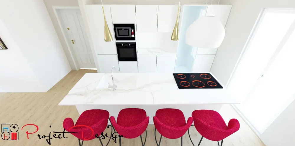 Cucina Line design bianca con isola scontata 47%^Astra New