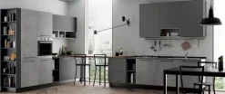 Cucina lineare in laminato opaco grigio Domino grafite e cementho a prezzo ribassato^Prima Cucine Clearance