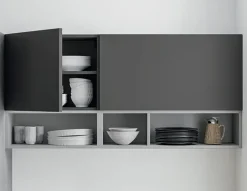 Cucina lineare in laminato opaco grigio Domino grafite e cementho a prezzo ribassato^Prima Cucine Clearance