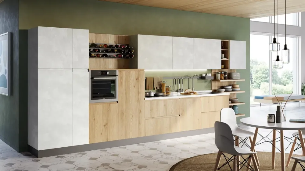 Creo Cucina lineare in legno rovere chiaro Jey feel 01 a prezzo scontato- Cucine Lineari|Cucine Moderne