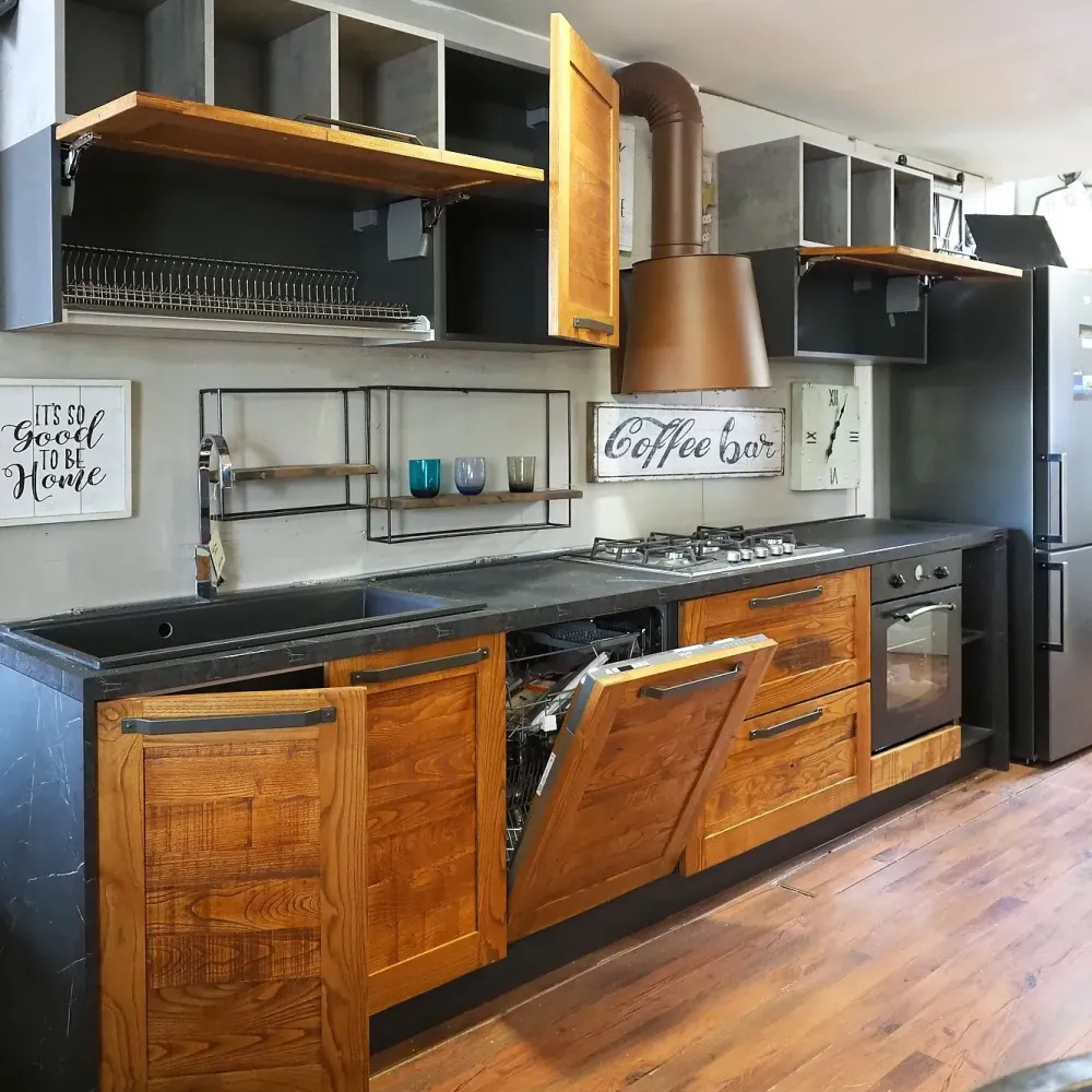 CUCINA lineare Cucina moderna vintage alta legno SCONTATA 59%^Outlet Etnico Discount