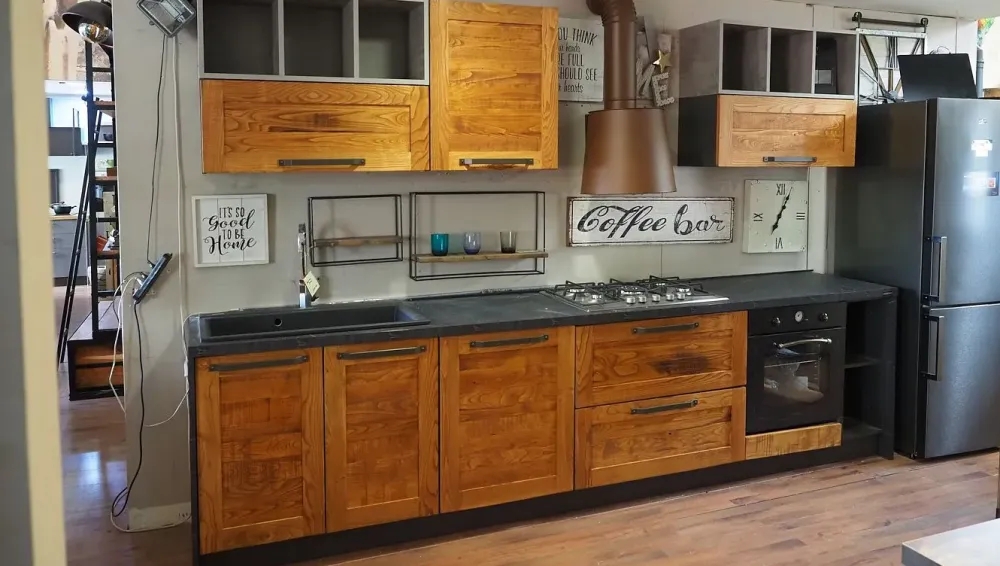 CUCINA lineare Cucina moderna vintage alta legno SCONTATA 59%^Outlet Etnico Discount