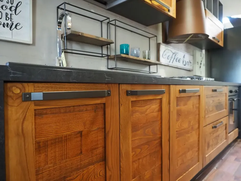 CUCINA lineare Cucina moderna vintage alta legno SCONTATA 59%^Outlet Etnico Discount