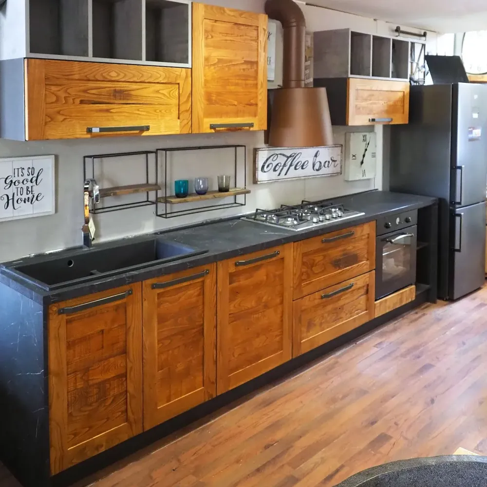 CUCINA lineare Cucina moderna vintage alta legno SCONTATA 59%^Outlet Etnico Discount