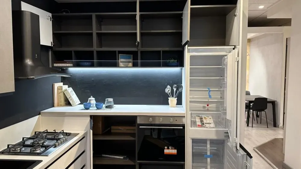 Mobilturi Cucina moderna ad angolo bianca in laminato materico Newmeg- Cucine Ad Angolo|Cucine Moderne