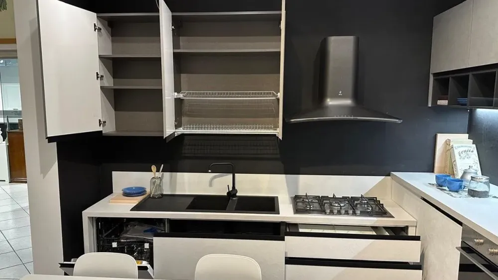 Mobilturi Cucina moderna ad angolo bianca in laminato materico Newmeg- Cucine Ad Angolo|Cucine Moderne