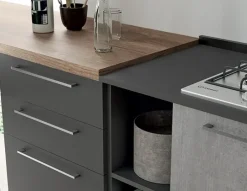 Cucina moderna grigio Primacucine lineare Domino grafite e cementho in offerta^Prima Cucine Sale