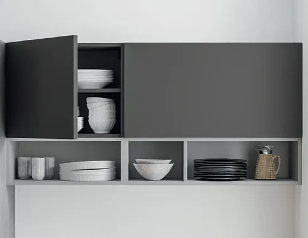 Cucina moderna grigio Primacucine lineare Domino grafite e cementho in offerta^Prima Cucine Sale