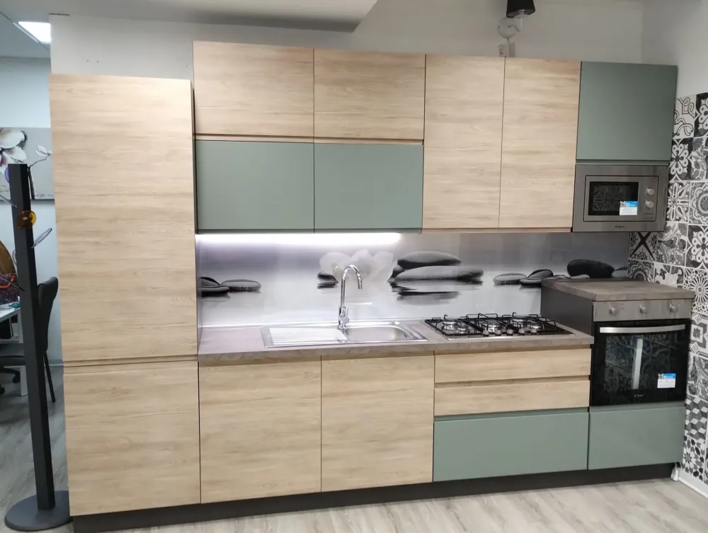Sale Cucina moderna lineare Cucina new kelly 330 grigio e salvia a prezzo scontato Cucine Lineari|Cucine Moderne