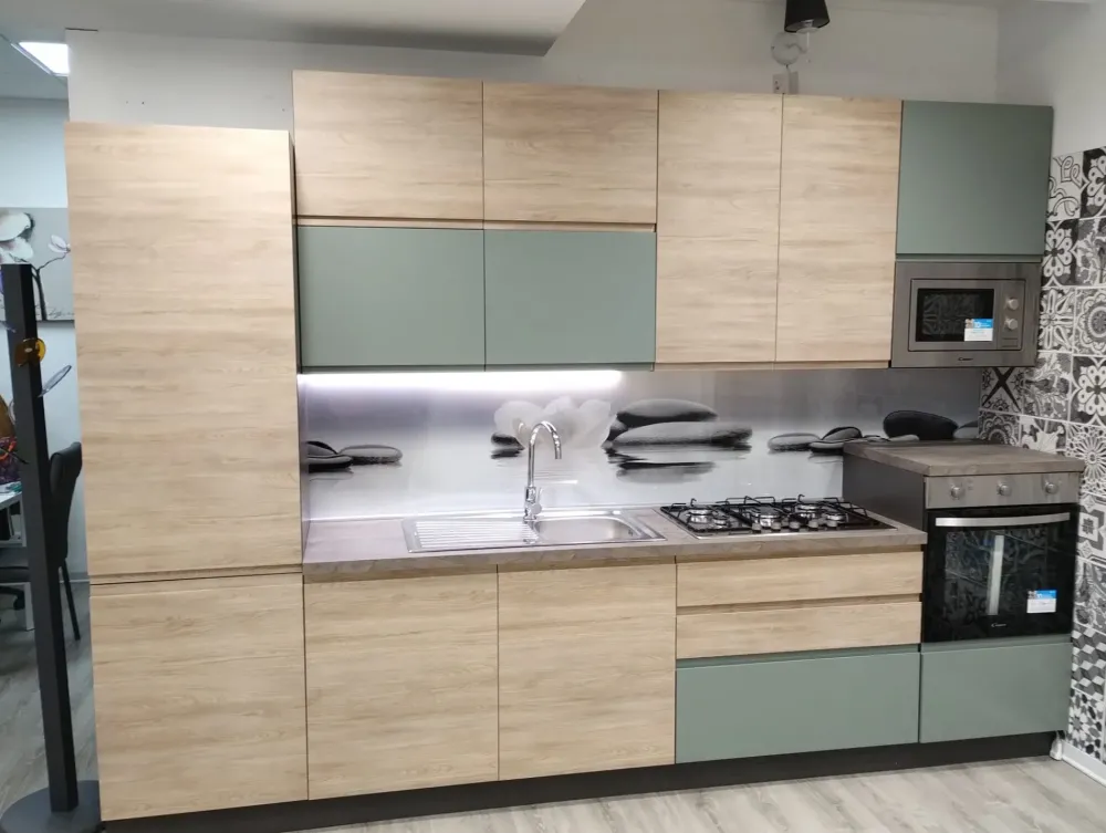 Sale Cucina moderna lineare Cucina new kelly 330 grigio e salvia a prezzo scontato Cucine Lineari|Cucine Moderne