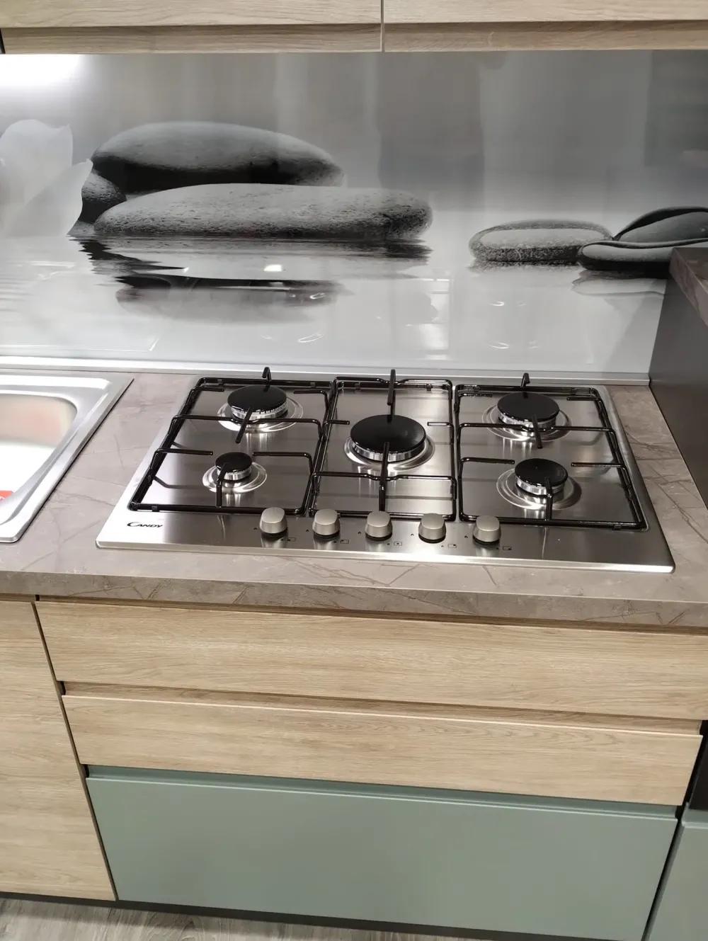 Sale Cucina moderna lineare Cucina new kelly 330 grigio e salvia a prezzo scontato Cucine Lineari|Cucine Moderne